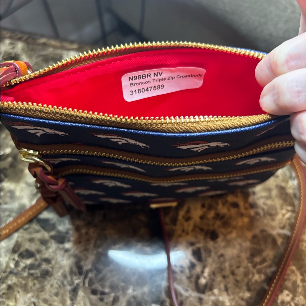 Dooney & Bourke Blue and Brown Messenger Bag with Leather Trim - Picture 3 of 3